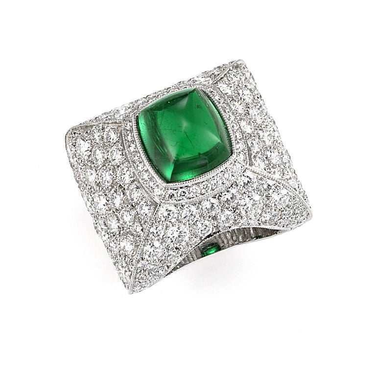 Ashok Sancheti  Fine Emerald Sugarloaf Cabochon Diamond Ring