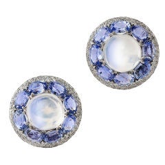Ashok Sancheti Moonstone, Sapphire, and Diamond Earrings