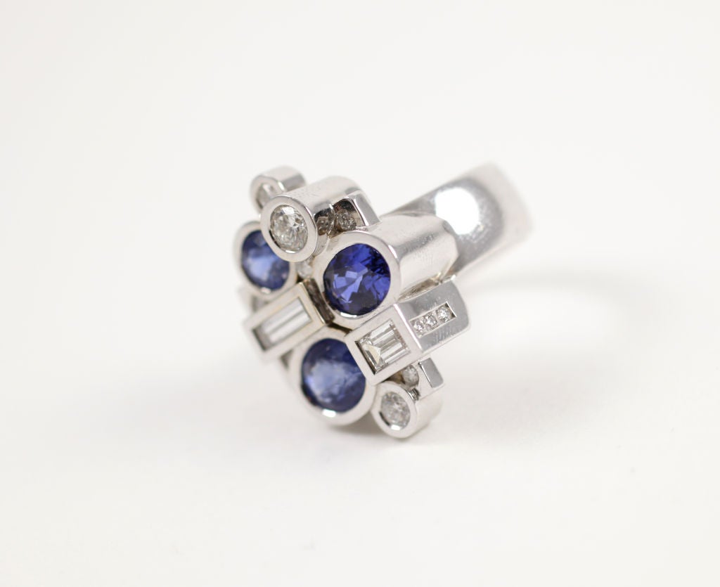 Women's Unusual Tournaire Sapphire and Diamond Ring For Sale