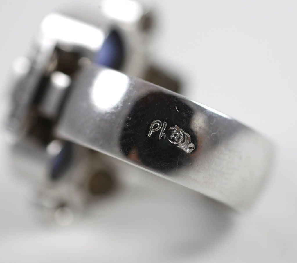 Unusual Tournaire Sapphire and Diamond Ring For Sale 1