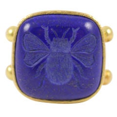 Vintage ELIZABETH LOCKE Lapis Lazuli Bee Intaglio Ring