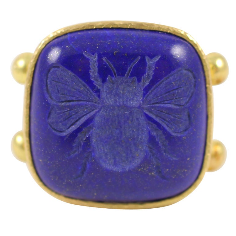 ELIZABETH LOCKE Lapis Lazuli Bee Intaglio Ring