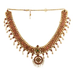 Kundan Ruby and Pearl Necklace