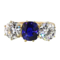 Natural Ceylon Sapphire and Diamond Three Stone Ring