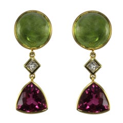 Dramatic Laura Munder Peridot and Tourmaline Earrings