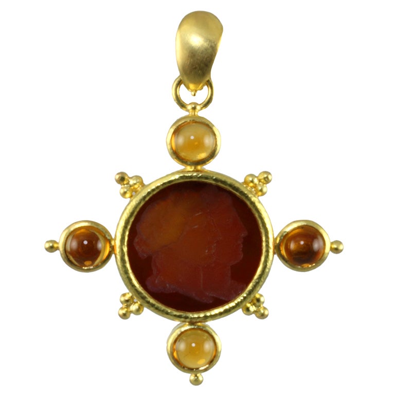 ELIZABETH LOCKE Amber Venetian Glass Pendant For Sale
