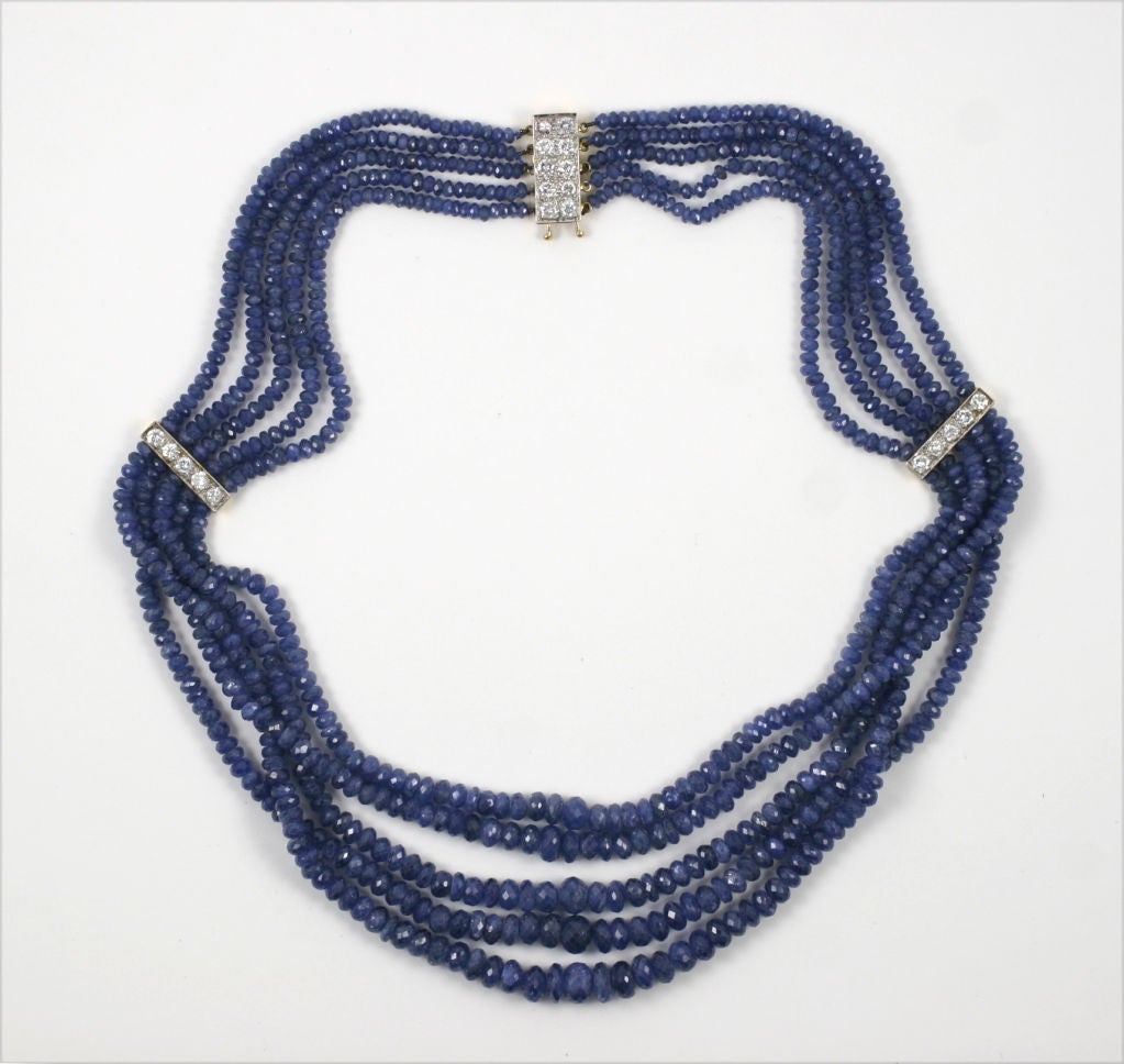 Multi strand faceted Sapphire Bead Necklace For Sale at 1stDibs