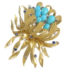 1960’s French Gold and Turquoise Flower Brooch 1960’s French Gold and Turquoise Flower Brooch