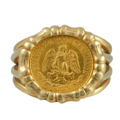 Vintage Gold Mexican Dos Pesos Coin Ring