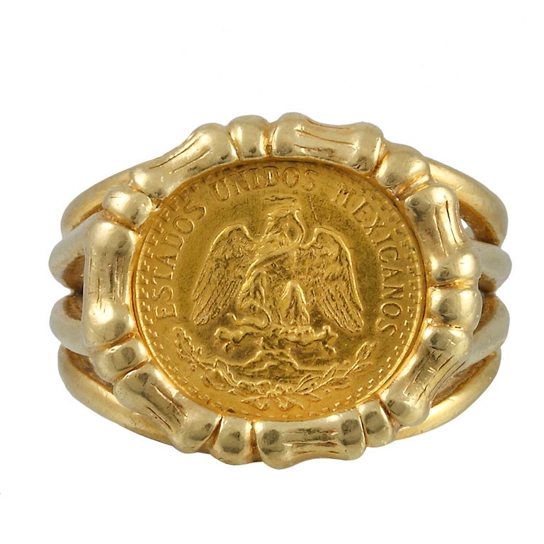 Gold Mexican Dos Pesos Coin Ring For Sale