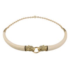 Vintage Ivory Tusk Choker with 18k Jaguar Head Connectors
