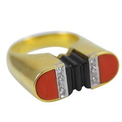 Select Coral and Onyx Deco Ring