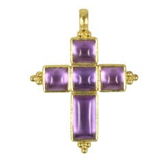 Retro “Elizabeth Locke” 18k yellow and amethyst cross brooch.