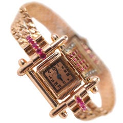 Vintage Unique Paul Ditishein Hidden Rose Gold and Ruby Watch