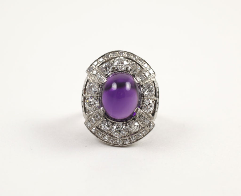 Magnificent Sugarloaf Amethyst  and Diamond Ring