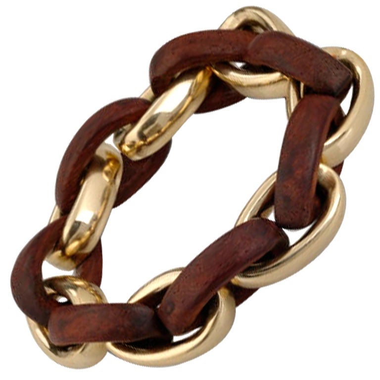 Fabulous Cherry Wood and Gold Bracelet For Sale