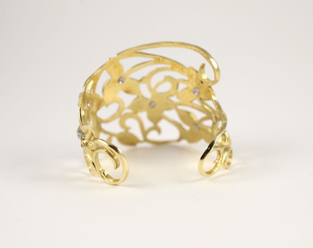 Marlene Stowe Floral and Diamond Cuff For Sale 1