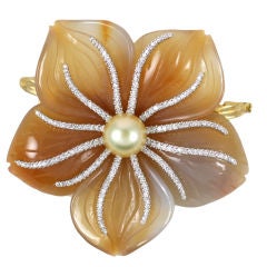 "Nini" Golden Pearl and Agate Brooch