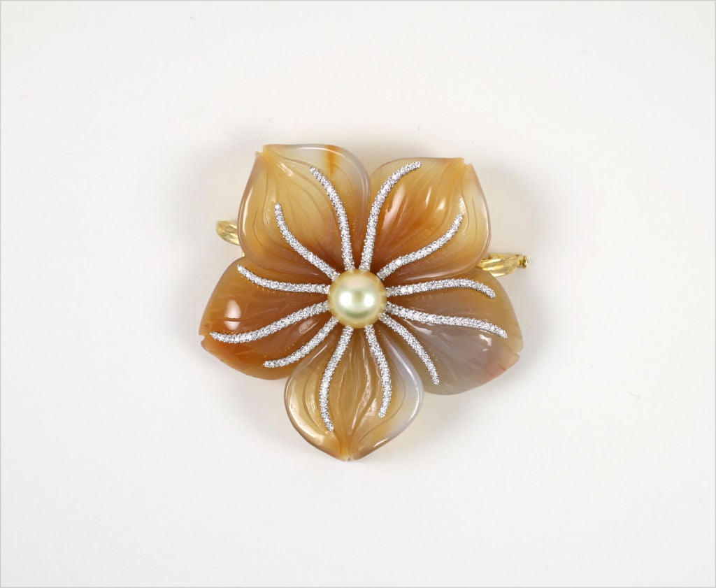 "Nini" Golden Pearl and Agate Brooch