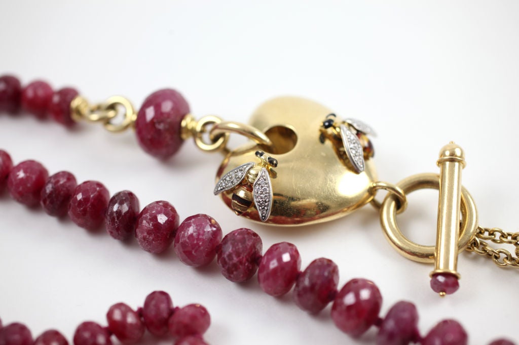 Ruby Faceted Beads with Puffed Heart and Diamond Bees