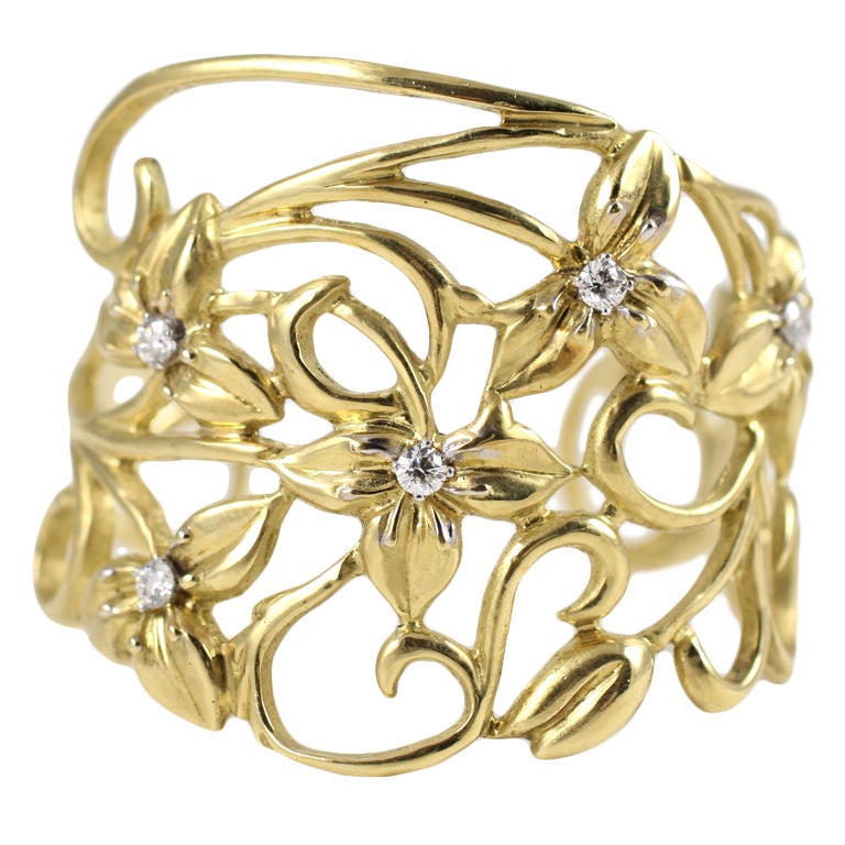 Marlene Stowe Floral and Diamond Cuff For Sale