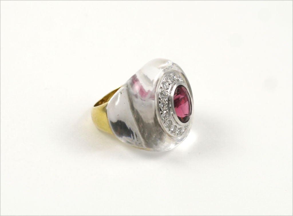 Women's Dramatic Rock Crystal and Tourmaline Cocktail Ring For Sale