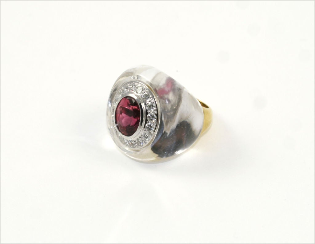 Dramatic Rock Crystal and Tourmaline Cocktail Ring For Sale 1