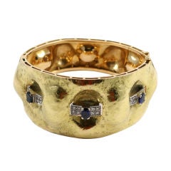 Hammered Gold Bangle, Sapphire and Diamond Detailing