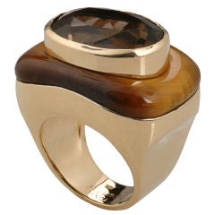 Stylish Tony Duquette Tigers Eye and Topaz Ring