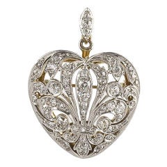 Edwardian Diamond, 18kt & Platinum Heart Pendant/Brooch