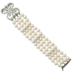 Platinum, Diamond and Cultured Pearl 4 Row Bracelet