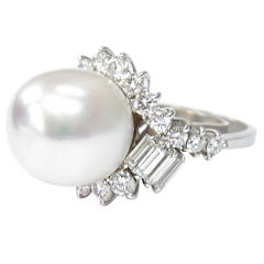 Cultured Pearl, Diamond & Platinum Dress Ring