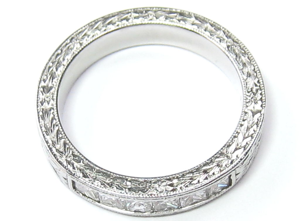 Princess-Cut Diamond & Platinum Engraved Wedding Band