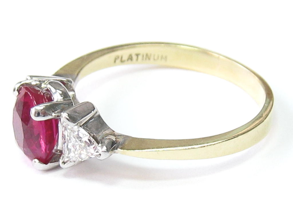 Ruby, Diamond, Gold & Platinum Three Stone Ring