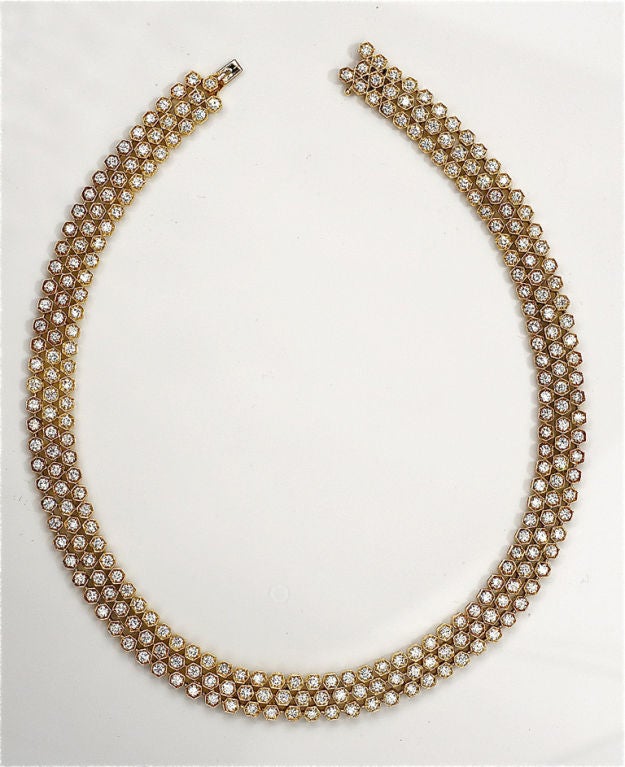 Three Row Honeycomb Diamond Necklace