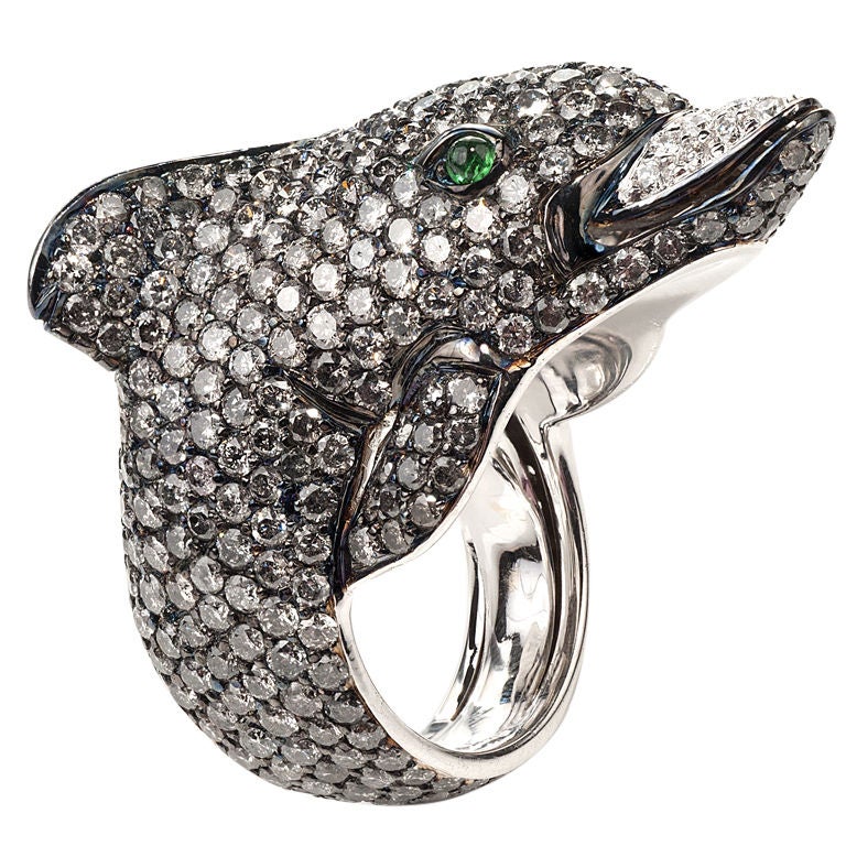 Whimsical Diamond Dolphin Ring For Sale at 1stDibs | white gold dolphin ...