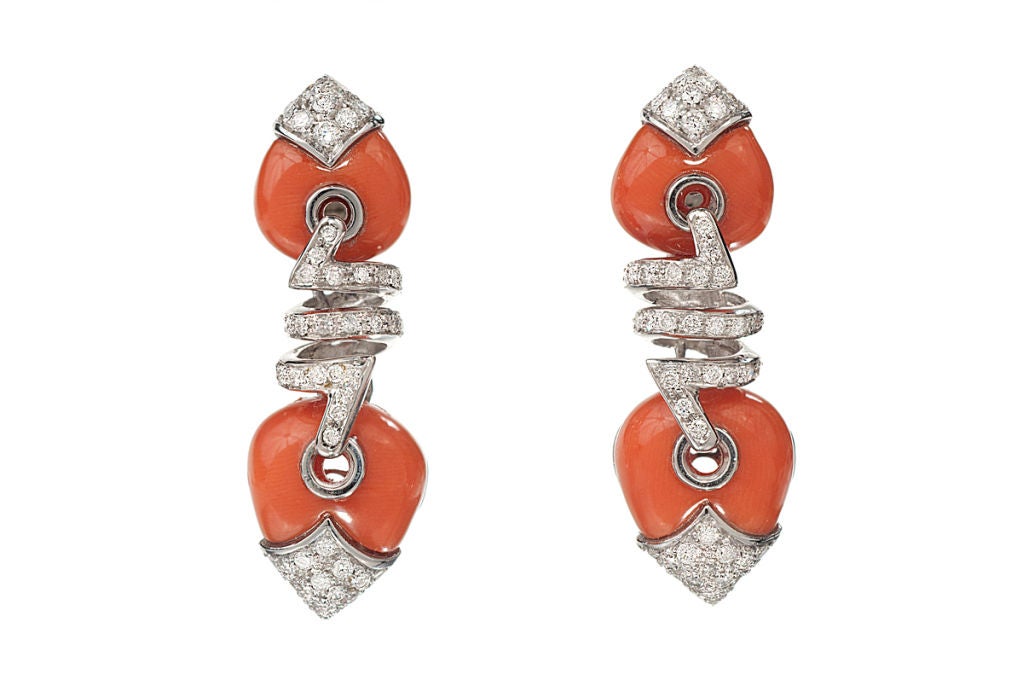 Stunning Coral and Diamond Necklace and Earring Set