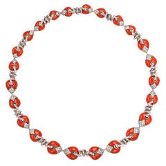 Stunning Coral and Diamond Necklace and Earring Set