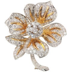 Diamond and Yellow Gold Flower Brooch
