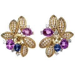 Fancy Color Sapphire and Diamond Earrings