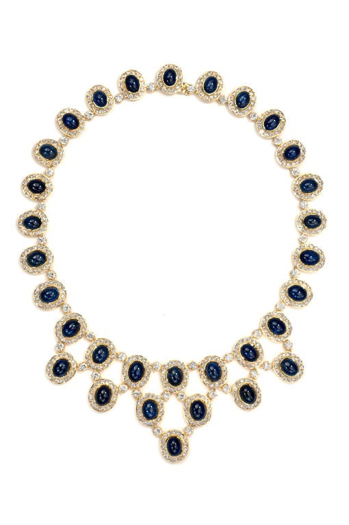 Spectular Cabochon Sapphire and Diamond Necklace
