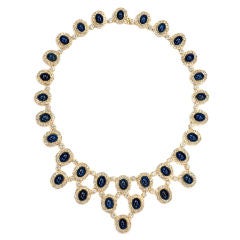 Spectular Cabochon Sapphire and Diamond Necklace