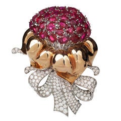 Retro Ruby and Diamond Brooch