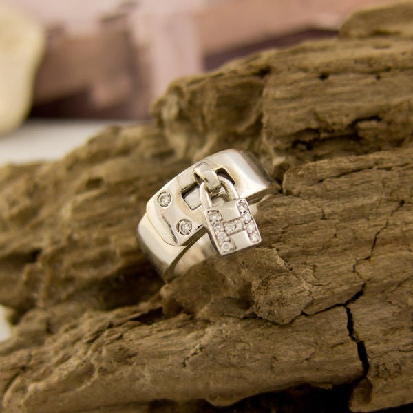 Women's Hermes White Gold and Diamond H Lock Ring For Sale