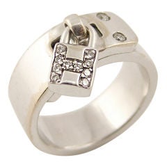 Hermes White Gold and Diamond H Lock Ring