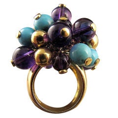 Vintage Impressive Amethyst and Turqoise Ball Ring