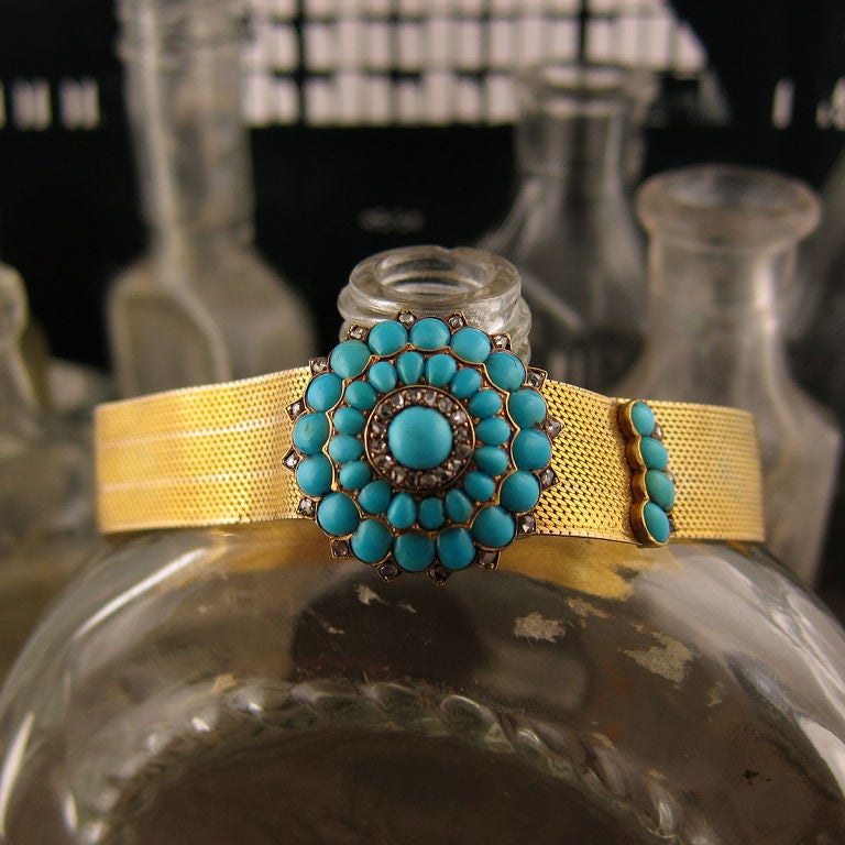 Victorian Gold Turquoise Slide Bracelet For Sale