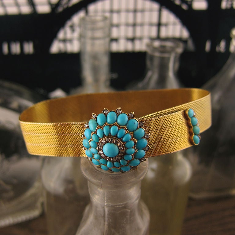 Women's Gold Turquoise Slide Bracelet For Sale