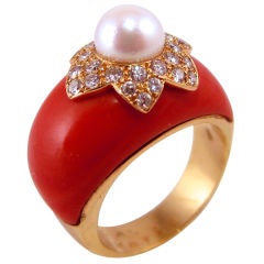VAN CLEEF & ARPELS Coral Diamond  Pearl Ring