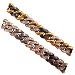 Pair of Gold Gun Metal Diamond Bracelets
